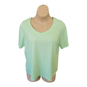 Lane Bryant Green V-neck With White Polka Dots Short Sleeve Tee Size 18/20
